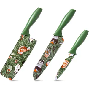 Colorful Knife Set, 3Pcs Kitchen Knife Set, Color-Coded Coated Stainless Steel Kitchen Knives, Professional Kitchen Cutlery Set, Green