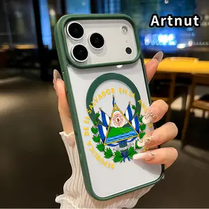Magnetic Phone Case for iPhone 17 Pro Max 16 Plus 15 14 13 12 11 Air E El Salvador Emblem Pattern Acrylic Back Silicone Edges Scratch-resistant Skin-friendly Feel Cover for boy girl