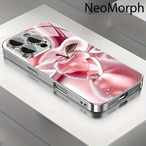 Beautiful And Gorgeous Pink Crystal High-End Pattern Glass Electroplating Mobile Phone Case with Lens Protection Suitable for Iphone16Promax,  Beautiful And Gorgeous High Value Smartphone Cellphone Cover Protector