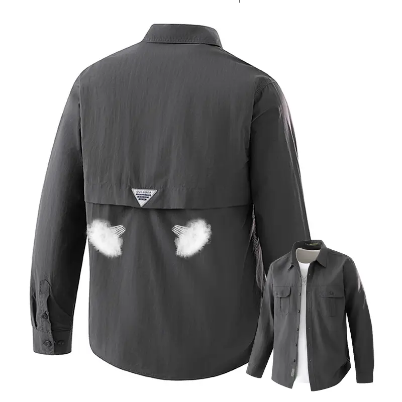 Men’s solid-color casual collared button long-sleeve shirt—fashionable lightweight top made from 100% nylon; breathable and moisture-wicking for comfort during everyday outings, travel, and beach vacations.fathersdaygift
