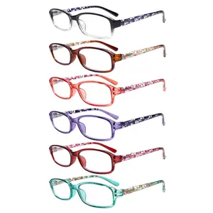 6pcs Elegant Blue Light-Blocking Reading Glasses With a Rectangular Patterned Frame, Designed For Women. Featuring Spring Hinges For Easy Folding And Portability, These Stylish Glasses Are Perfect For Everyday Wear