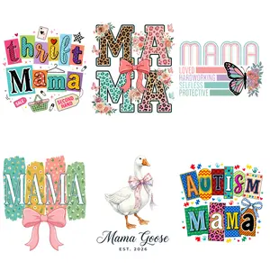 6 PCS/Set  Mama Mother's Day 22cm/8.66inch Pattern DIY Iron On Patch, Washable Heat Transfer Sticker For Clothes Throw Pillow