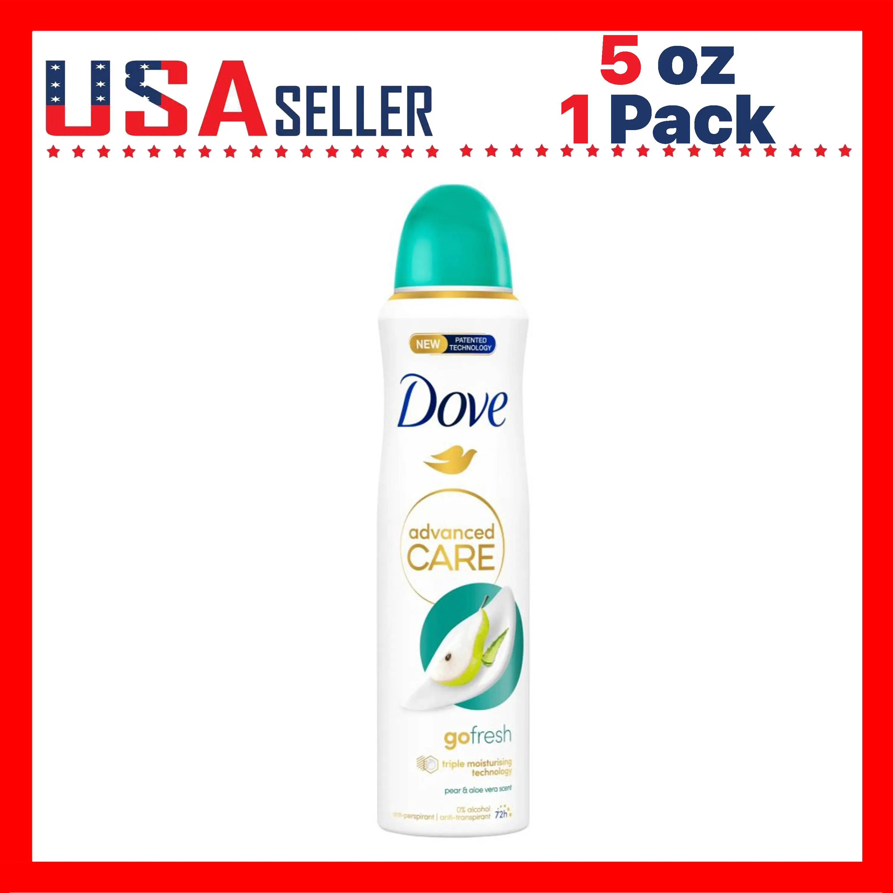 Dove Go Fresh Deodorant Spray Pear & Aloe Vera 150ml / 5oz x [1 Pack] – 48H Fresh Protection, Quick-Dry Aerosol with 1/4 Moisturizing Cream, No White Marks, Long-Lasting Fruity Fresh Scent for Women, Daily Gym & Travel Essential
