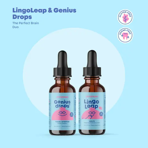 JoySpring LingoLeap & Genius Drops Natural Healthcare Duo for Kids with B Vitamins Zeolite Drops Supports Focus Memory & Learning 1 oz