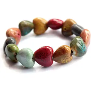 Love Heart Ceramic Bracelet, Flower-Glazed Beaded Bracelet,Elastic  Simple Ethnic Style Hand Chain for Women, Suit for woman over 18 year old-1PCS - Colorful