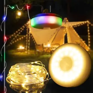 amping String Lights, 8 Lighting Modes 2-in-1 Outdoor String Lightsd Warm White Light (32.8ft), Quick Storage, Waterproof, Type-C Charging for Camping, Holiday