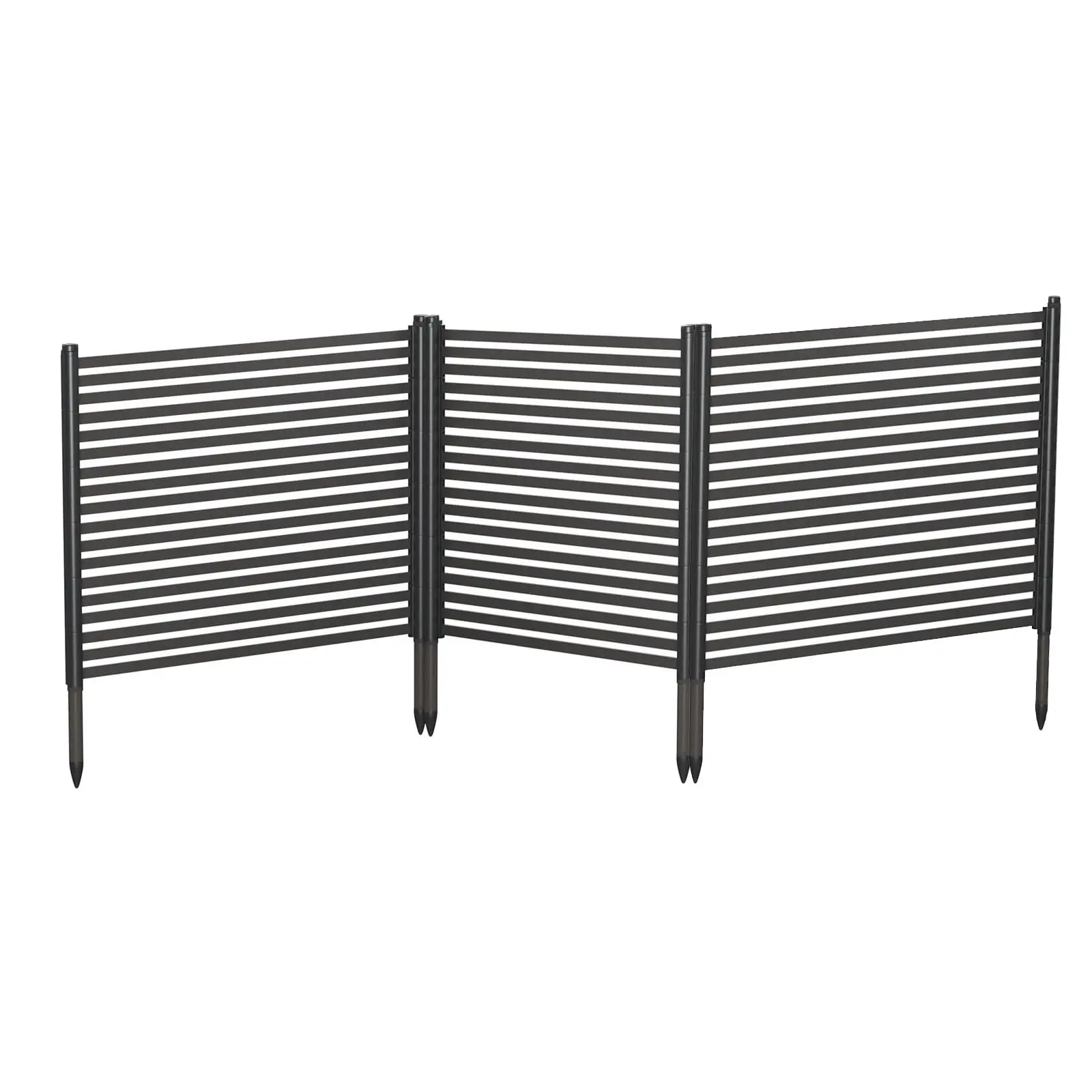 Rustproof 3-Panel Metal Garden Fence - Decorative Outdoor Privacy Screen with Ground Spikes - Freestanding Expandable Barrier for Patio, Flower Beds, Backyard, Pet and AC Enclosure