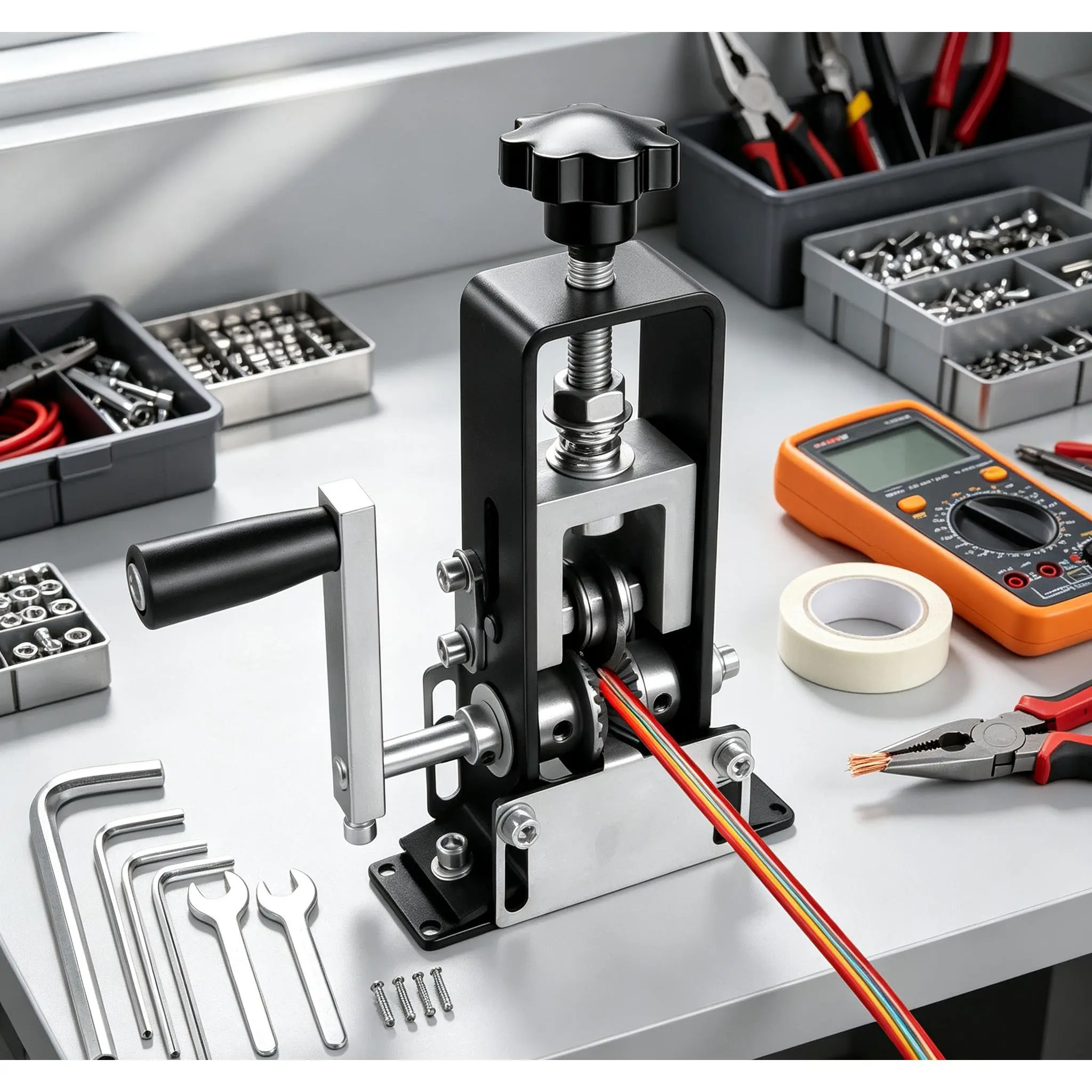 Universal Cable Stripping Machine (1-25mm Variable Size), Heavy Iron Base, Convertible Dual Drive (Hand Crank or Drill), Precise Cut for Copper Wire Salvage Work