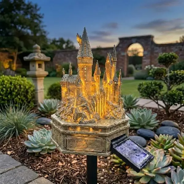 1 solar-powered LED owl/Harry Potter castle garden decorative light - realistic outdoor landscape lighting with automatic switch, Halloween gift decoration, holiday gift