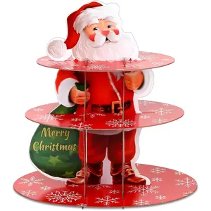 3-Layer Christmas Cake Rack Decoration, Acrylic Dessert Tree Tower, Holiday Winter Birthday Party Supplies, Festive Cardboard Stand