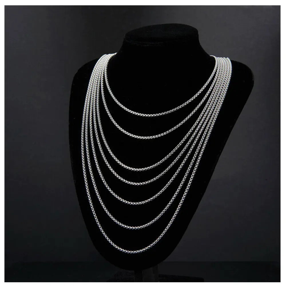 2.5mm Silver Color Stainless Steel Round Box Chain Necklace Choker 16-30inches for Female Male Jewelry Gift necklace