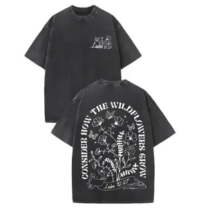 Luke 12 27 Consider How The Wildflowers Grow Christian Graphic Tee Mens Oversized Vintage Washed T Shirt Heavyweight Cotton Faith Based Apparel Botanical Floral Print Religious Gift Retro Y2K Casual Summer Tops Trending Tiktok Viral Unisex