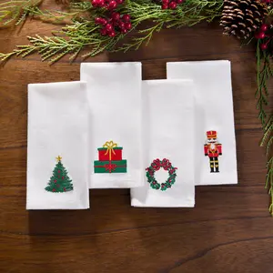 Holiday Embroidered Cotton Napkins, Set of 4