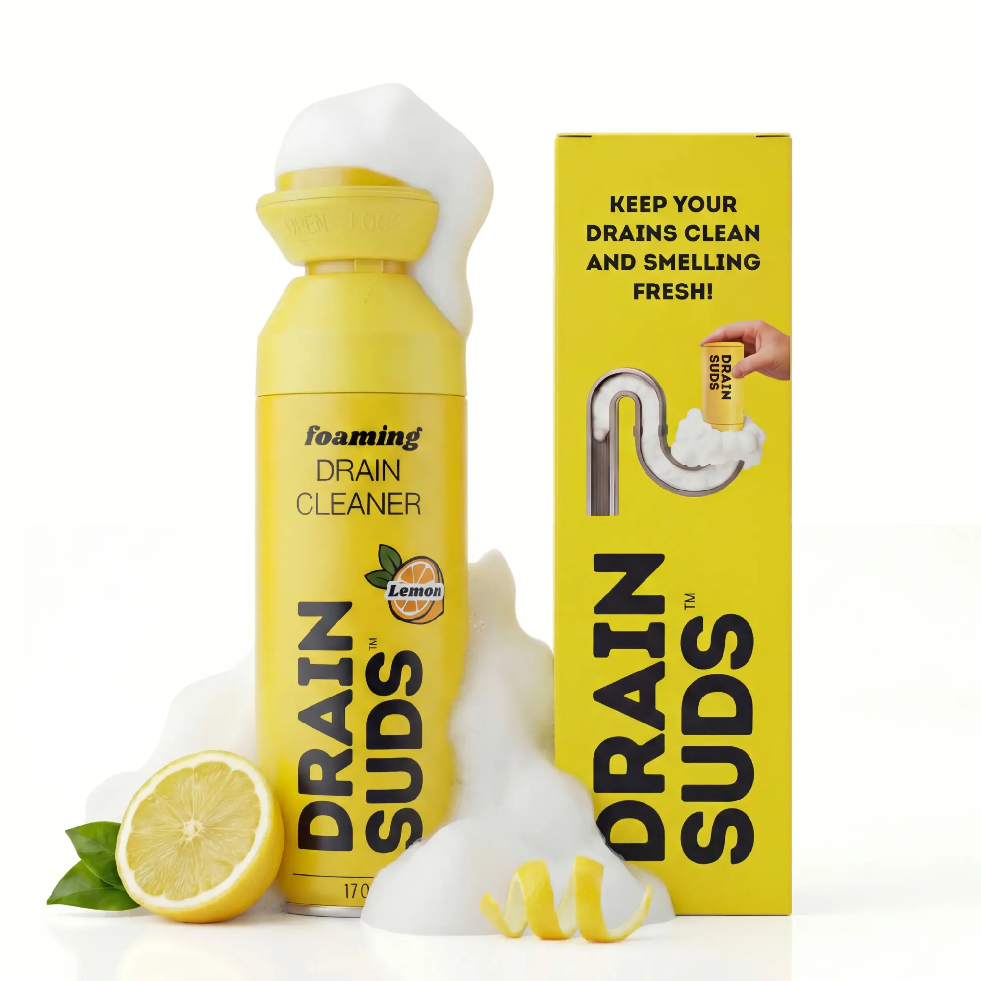 DRAIN SUDS - LEMON - Foaming Drain Cleaner – Expanding Foam Drain Cleaner & Deodorizer