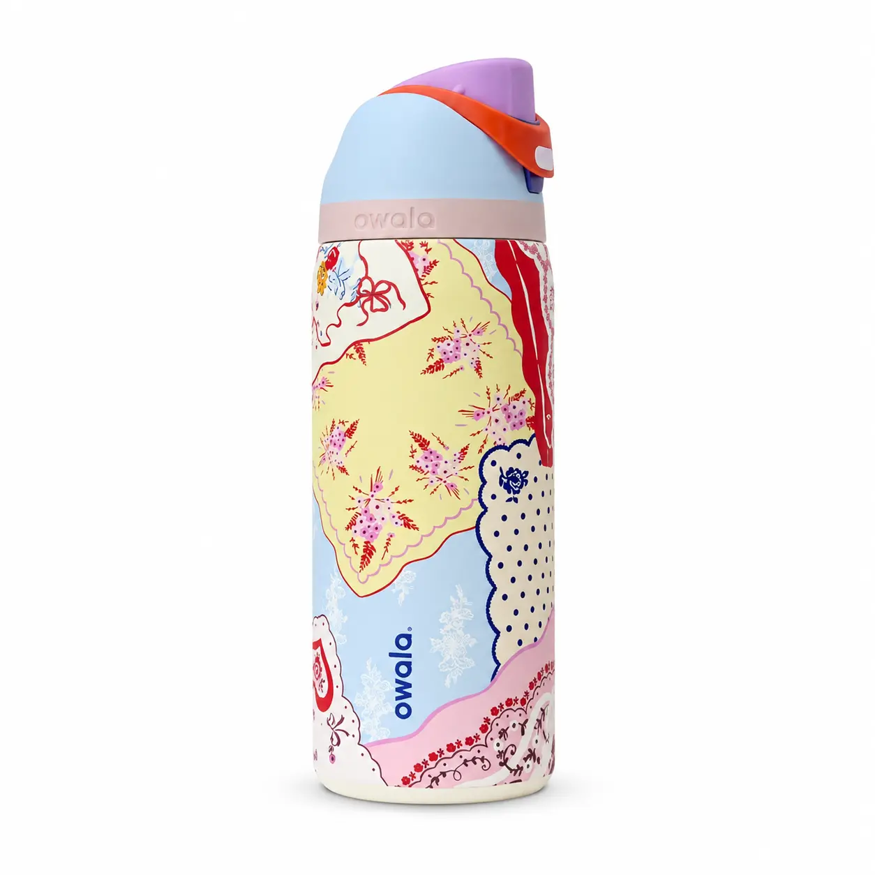 Owala FreeSip 32oz Water Bottle for Women, Vintage Floral Patchwork Stainless Steel Insulated Bottle with Straw, Cute Aesthetic Leak-Proof Travel Bottle for School, Office, Gym & Everyday Use