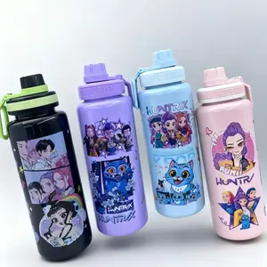 K-Pop Ghost Hunter Theme Totem Water Bottle with Lid and Straw, Reusable Hard Plastic, 1000ML Eco-Friendly, Perfect for School, Travel, Halloween Party