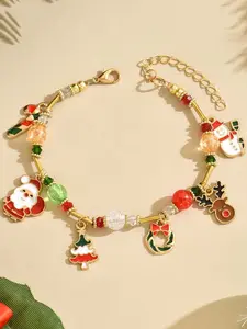 Christmas Tree Santa Bell Garland Reindeer Pendant Bracelet Beaded Holiday Decorations, Perfect Christmas Party Gift & Valentine's Day Present