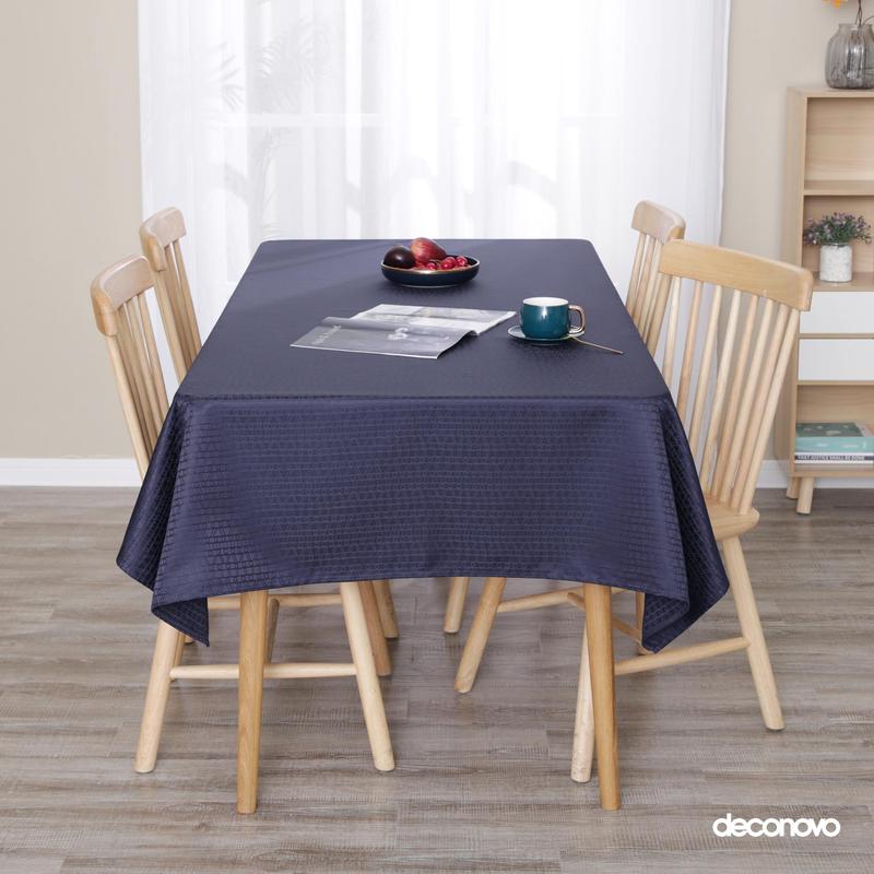 Deconovo Navy Blue Waterproof Jacquard Tablecloth Yarn Dyed Bean Branch Design for Elegant Dining Room Decor
