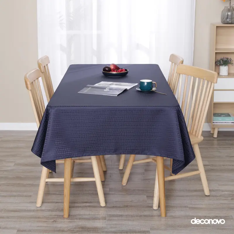Deconovo Navy Blue Waterproof Jacquard Tablecloth Yarn Dyed Bean Branch Design for Elegant Dining Room Decor