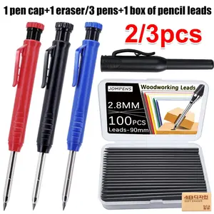 2.8mm Woodworking Pencil Set (3 Pencils+1 Large Capacity Lead Box/1 Pen Cap+1 Eraser), HB Lead, Break-Resistant, Ideal for Architects/ Hole Drilling Tool Pen Users/ Carpenters  (Carpenter Drawing)