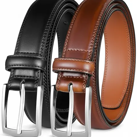 2Pack Men's Leather Dress Belt , Fashion & Classic Designs for Work Business and Casual