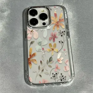 Phone case suitable for Apple iPhone 17 16 15 14 13 12Plus Pro Max series, luxurious transparent electroplated lens protection case, soft phone case with floral pattern electroplated lens