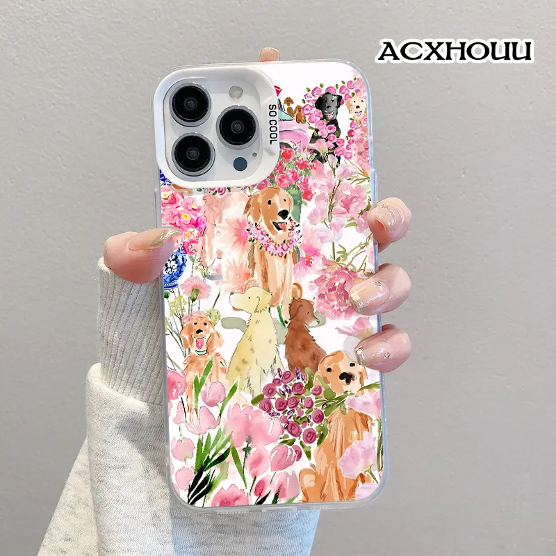 Softcase for iPhone 17 16 E Pro Max 15 Plus 14 13 12 11 XS XR CaseGolden Retriever Bloom Anti-Fall Shockproof Protective Slim Cover