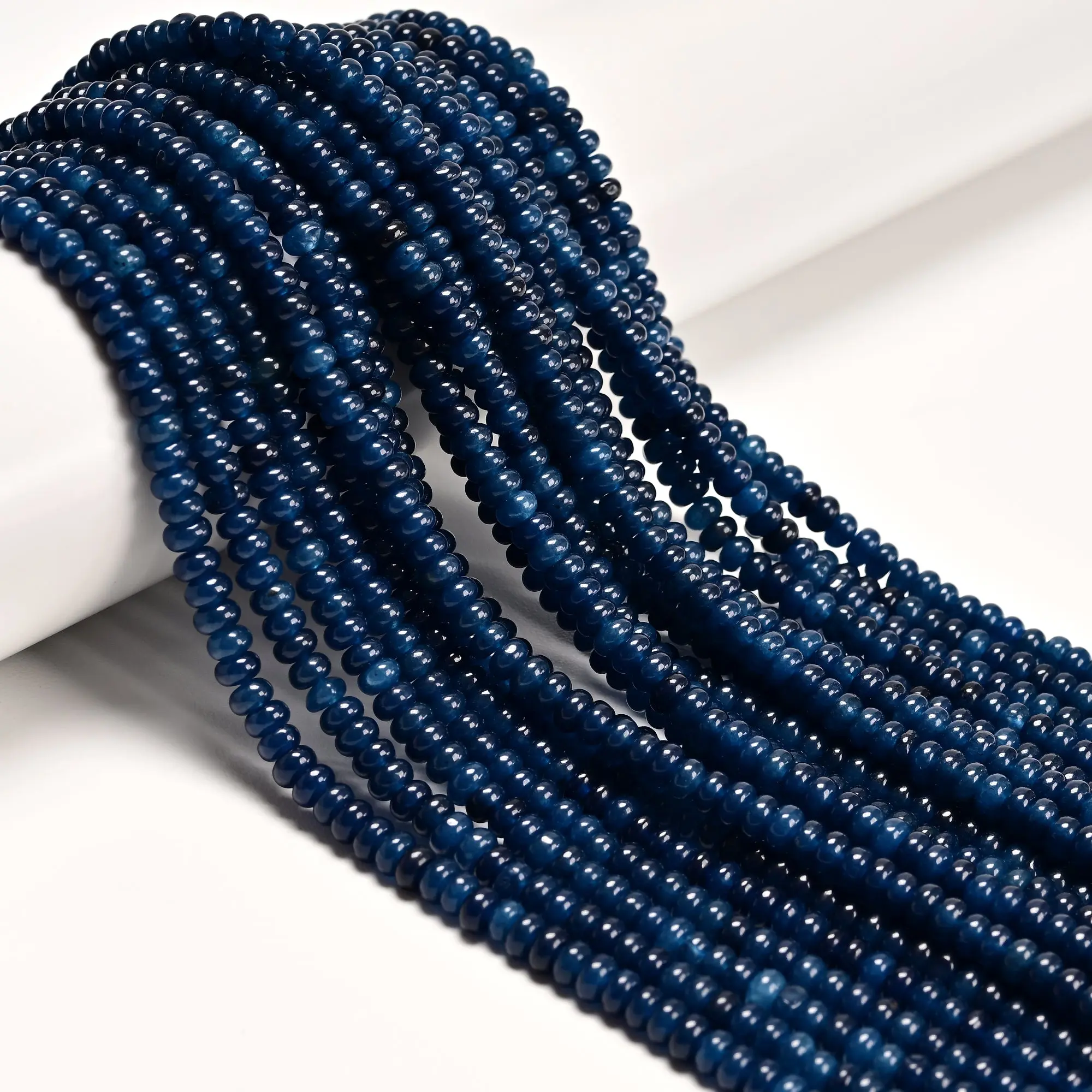 Sapphire Color Dyed Jade Smooth Rondelle Beads Size 2x4mm 15" Strand