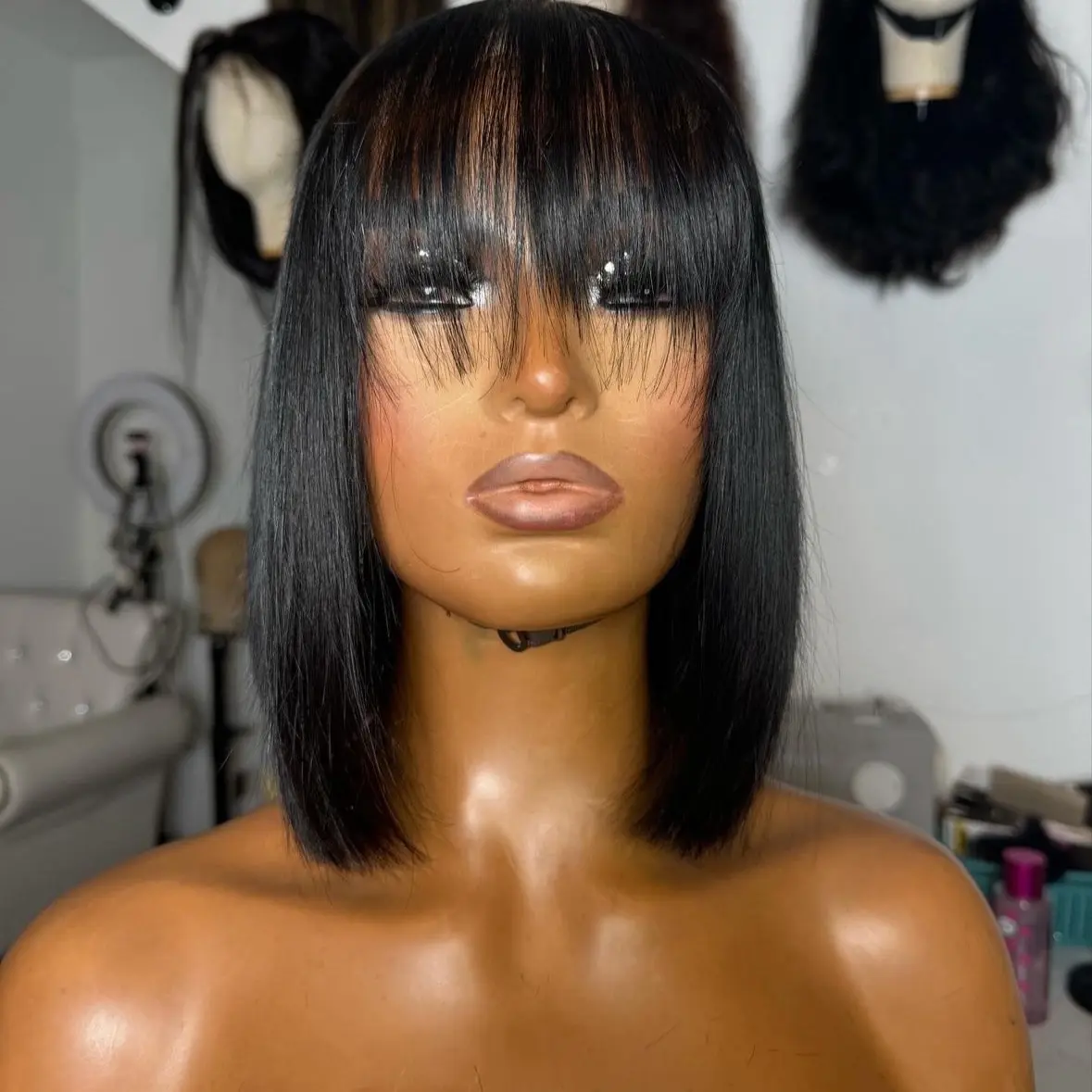Full Bang Gluless Bob Human Hair Wig - Size Medium/Large