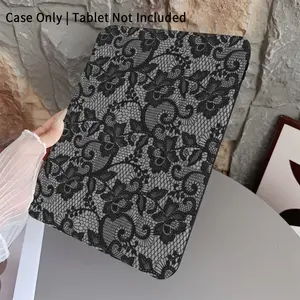 French black lace pattern, with adjustable stand and pen slot, foldable anti slip Y-fold TPU protective cover, suitable for Samsung, iPad mini, iPad Air, iPad Pro/iPad 10th generation, 11th generation and other series of iPad protective covers