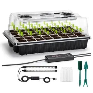 Seed Starter Tray with Grow Lights, 40 Compartment Smart Timer Seedling Pot, Reusable Plastic Seedling Starter Tray with Heightened Humidity Cover and Ventilation Holes, Dimmable Indoor Horticulture Plant Sprouting Tray for Home Gardening