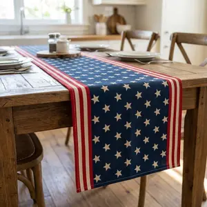 Patriotic American Flag Table Runner – 4th of July Decor, USA Stars and Stripes Table Decor, Independence Day Party Dining Table Decoration