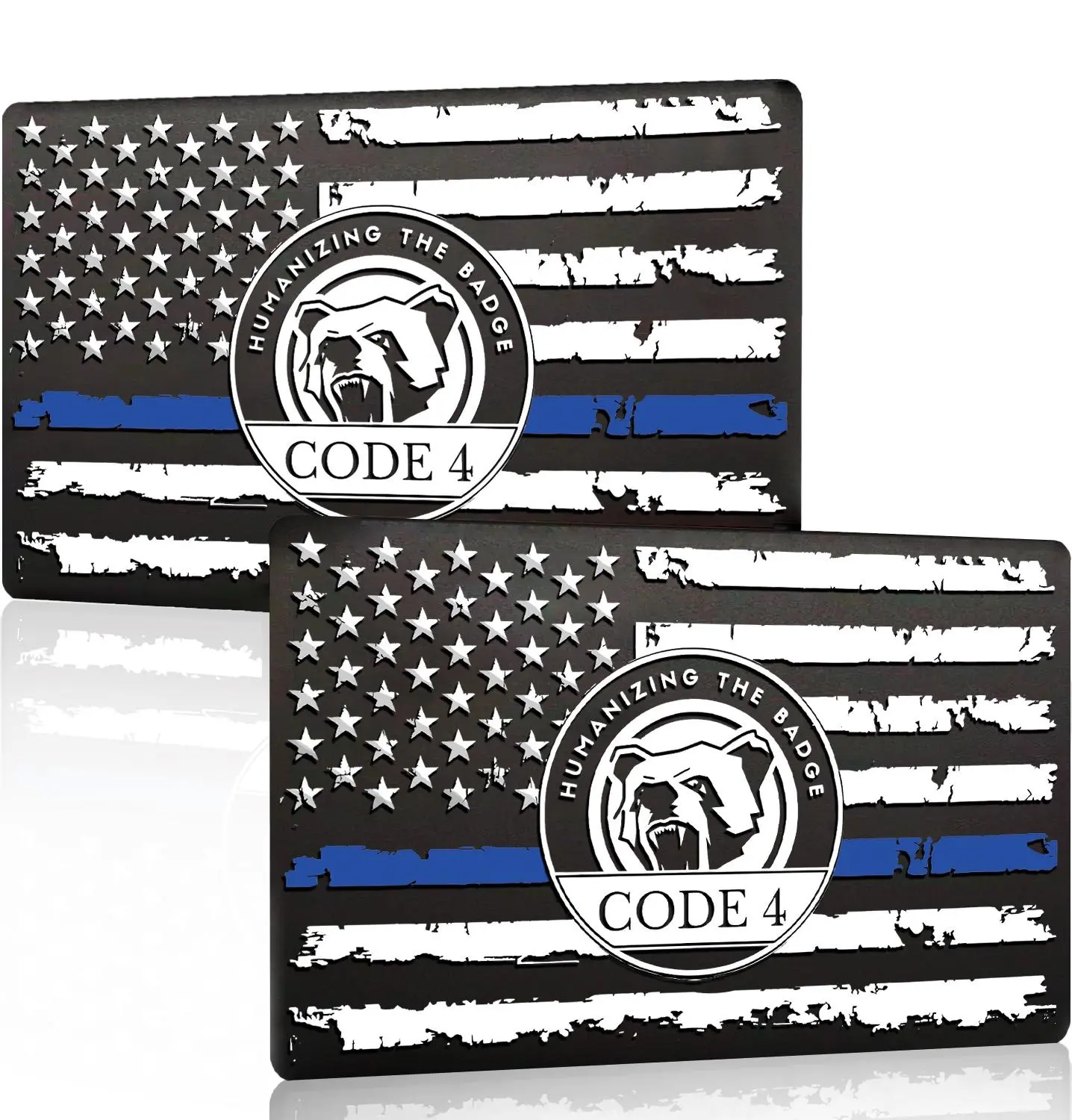 2 Piece Thin Blue Line Metal Sticker, Code 4 Humanizing The Badge, Vehicle Exterior Decoration