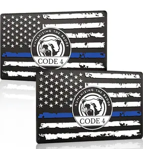 2 Piece Thin Blue Line Metal Sticker, Code 4 Humanizing The Badge, Vehicle Exterior Decoration 2 Piece Thin Blue Line Metal Sticker, Code 4 Humanizing The Badge, Vehicle Exterior Decoration