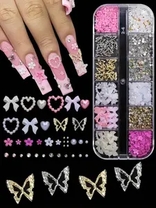 95pcs Y2K 3D Nail Charms Set, Rhinestones, Butterflies, Bows, Hearts and Flowers for DIY Nail Art Decoration, Diy Nail Kit