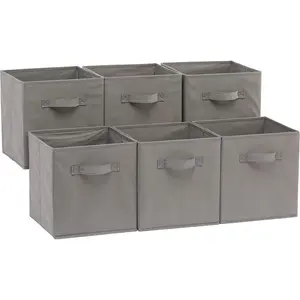 Cube Organizer Storage Bins Handles, Collapsible Fabric, Pack of 6, 10.5"x10.5"x11", Gray Boxes Lightweight
