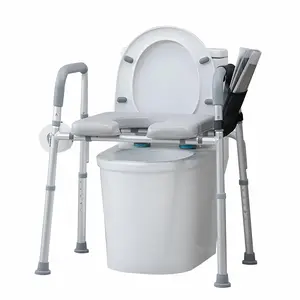 ELENKER Raised Toilet Seat with Armrests and Padded Seat, Elevated Toilet Seat for Elderly and Disabled, Adjustable Height, Grey HFK-3367KD