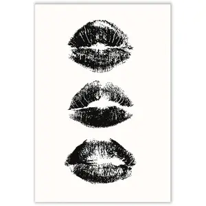 Black and White Kiss Lips Wall Art Framed Woman Makeup Room Wall Art Fashion Preppy Dorm Trendy Print Poster Funky Make Up Wall Art Girly Bathroom Decor