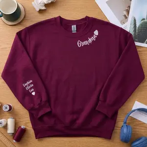 Custom Embroidered Collar Sweatshirt, Custom Neckline Gigi Mimi Nana Embroidery, Personalized Grandma Sweatshirt, Gift for Bride, Mothers Day Gift