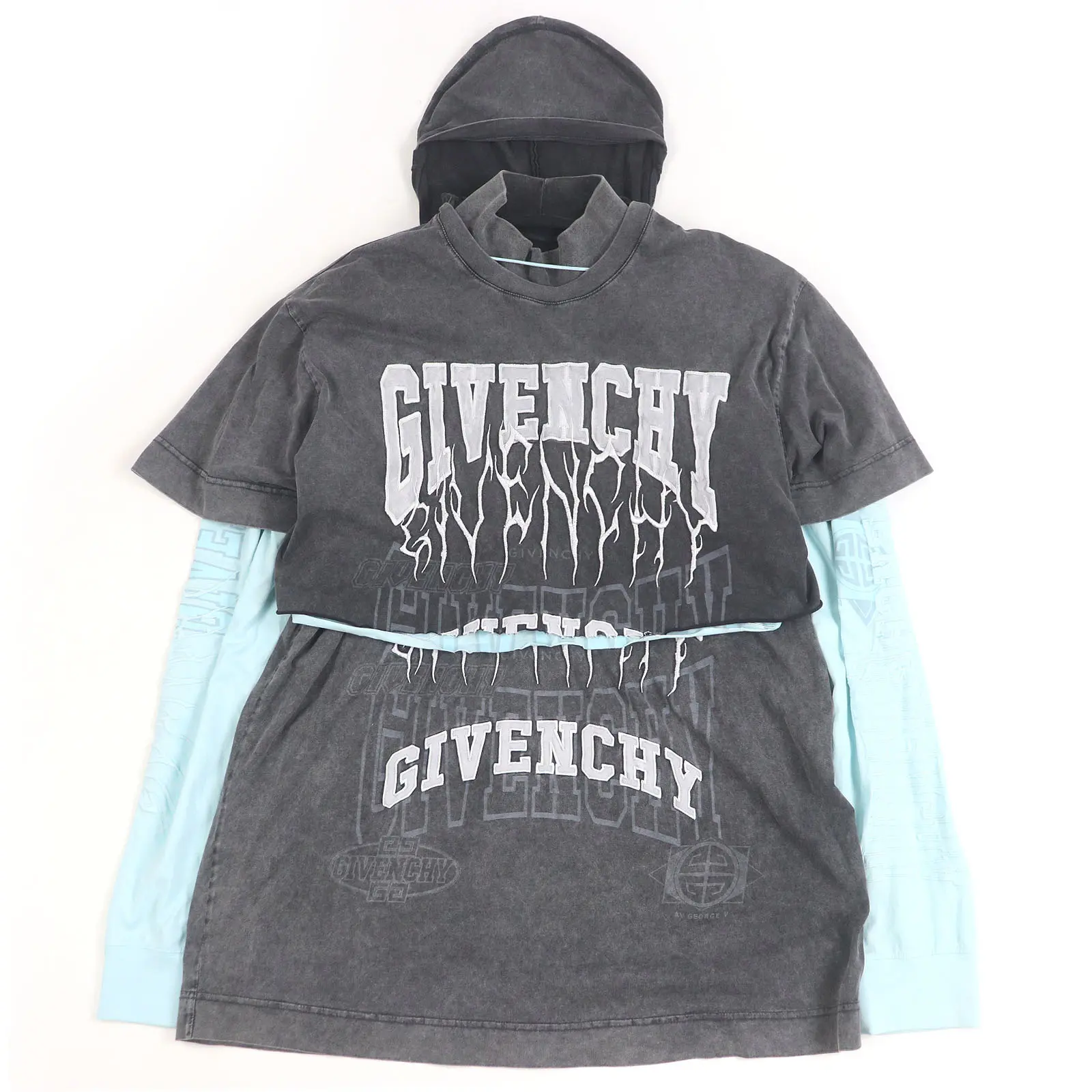 Pre-owned GIVENCHY Cotton Small Leather Goods Overlapped Embroidered Long sleeved T shirt