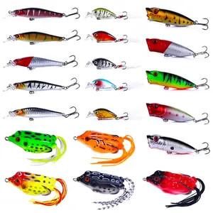 20pcs,Mixed Artificial Fishing Lure Tackle Kit,Hard Baits & Frog Lures with Sharp Treble Hooks,Bass Salmon Pike Fishing Gear for Freshwater Saltwater