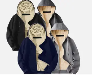Mens Heavyweight Fleece Lined Sherpa Hoodie Sweater Full Zip-Up Warm in Black Navy and Gray NEW