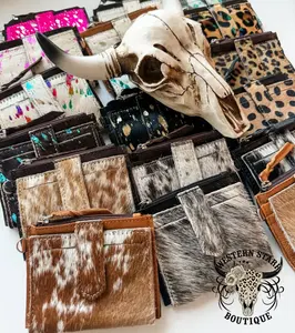 Western Cowhide Leather Wristlet Wallet