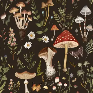 Boho Style Self-Adhesive Wallpaper, Plant Mushroom Pattern, Waterproof, Removable, Moisture-Resistant, for Kitchen, Living Room, Bedroom, Desk Decor #GLOBAL PICKS