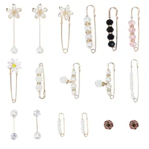 17 Pieces Pearl Brooch Pins Sweater Shawl Clips Faux Pearl Rhinestones Collar Safety Pin for Women Clothing Dresses Decoration Accessories