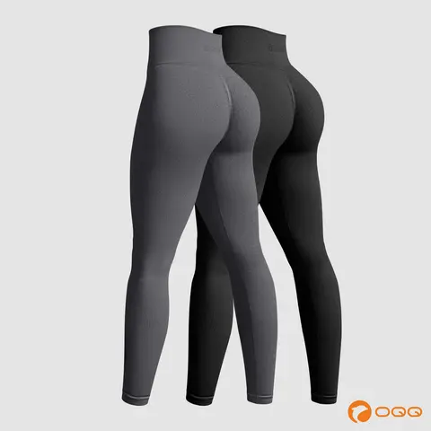 OQQ Women's 2-Piece Seamless High-Waisted Knit Yoga Leggings - Glute Pump, Butt Shaping Athleisure Gym Fitness Bottoms for Women