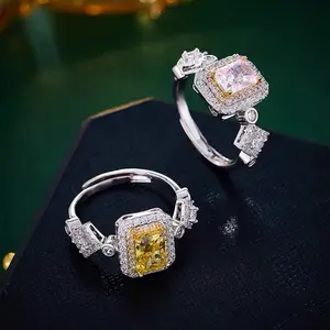 Oval Cut Simulated Citrine Double Layer Teardrop & Round CZ Halo Ring, Two-Tone Plated Big Cocktail Finger Jewelry