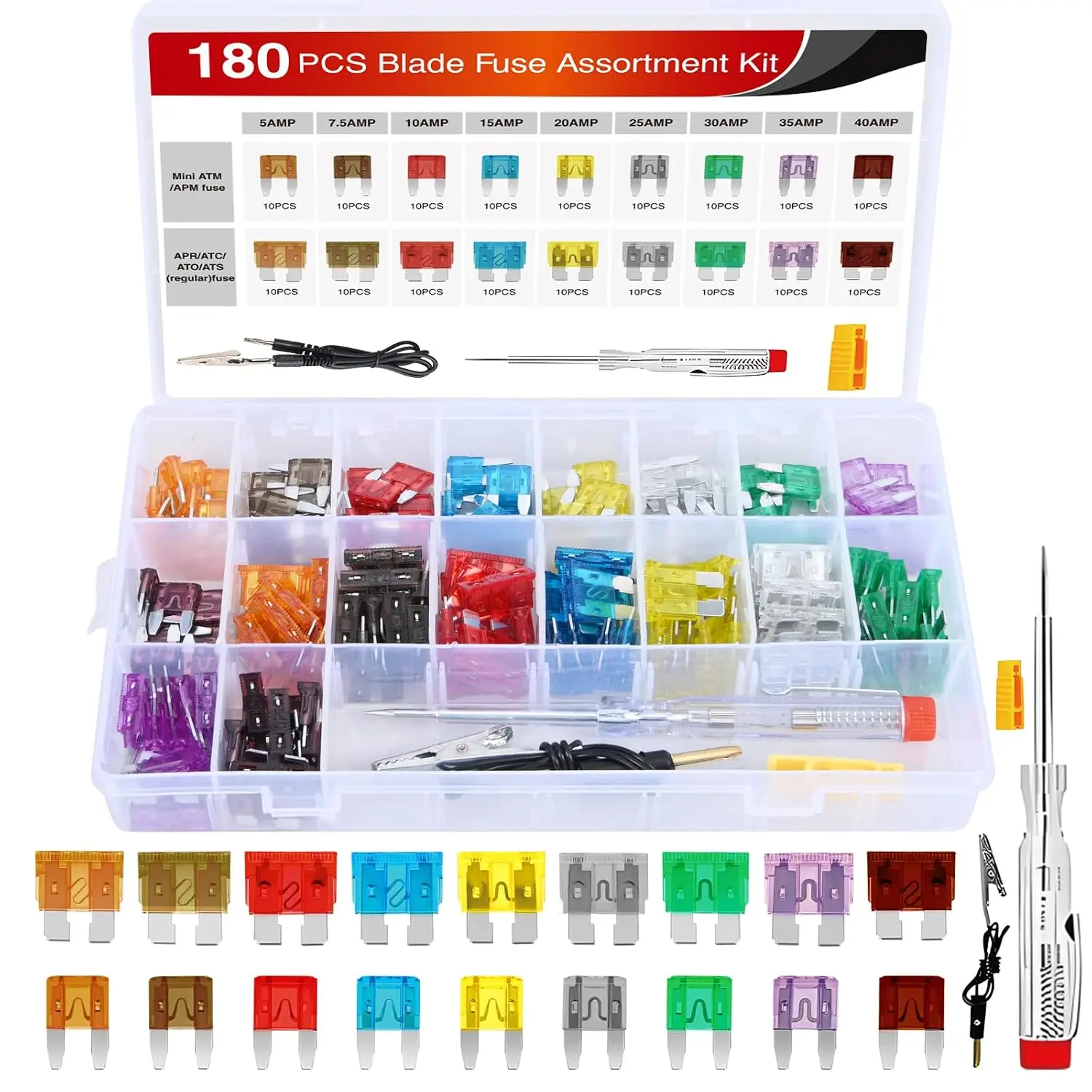 180PCS 2 Style Fuses w/Circuit Tester