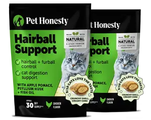 Pet Honesty Hairball Support Supplement for Cats 2-Pack (60 Day Supply), Tasty Treats with Psyllium Husk and Fish Oil for Healthy Skin + Coat and Digestive Health - Chicken