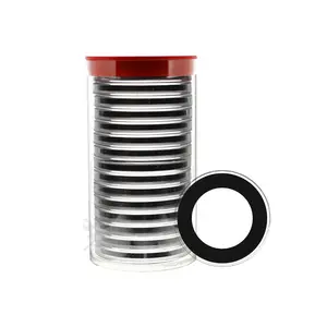 Capsule Tube & 15 46mm Black Ring Coin Capsules for 2oz Silver Shield Rounds